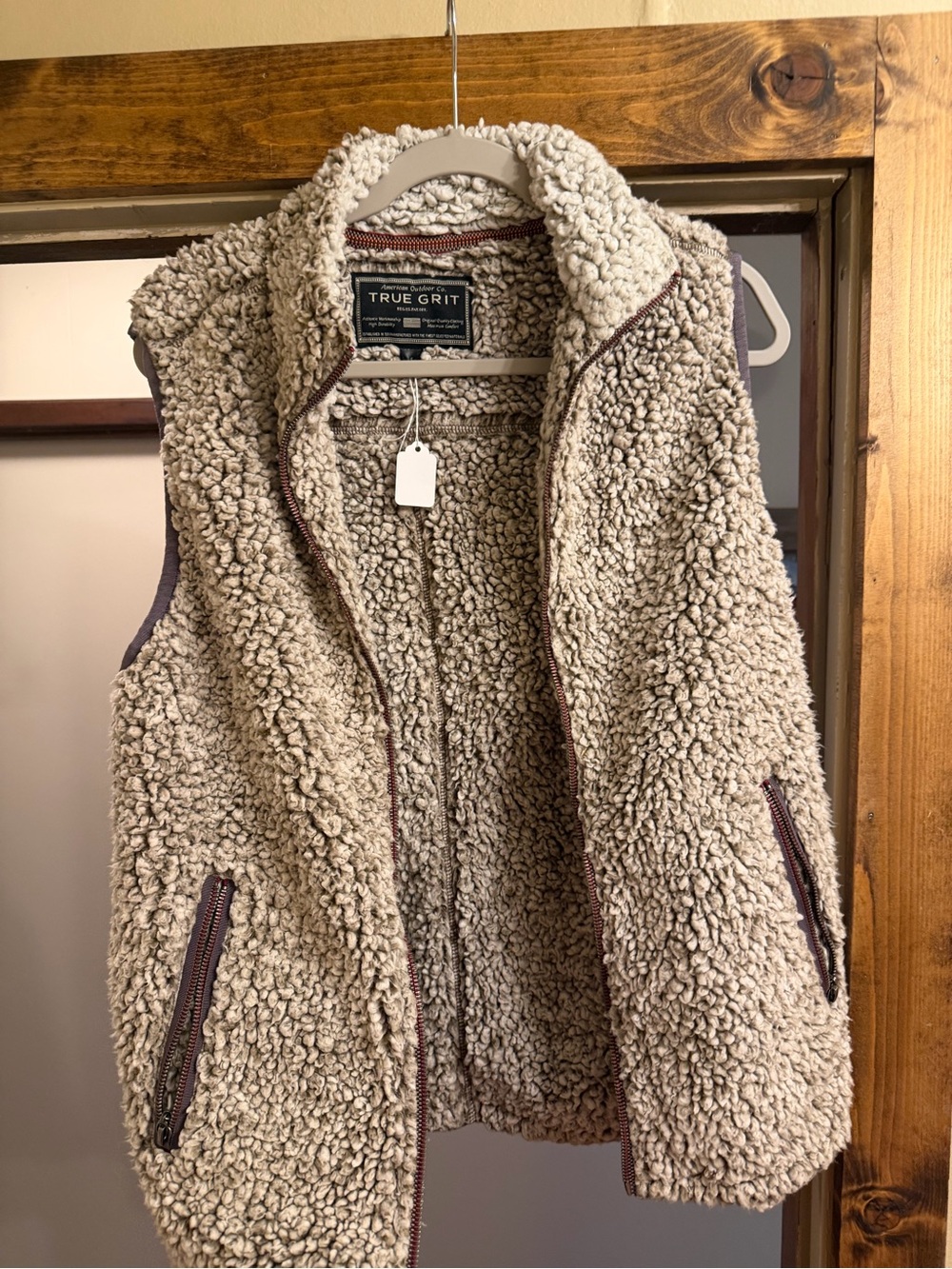 True Grit Beige Sherpa Fleece Vest with Branded Label